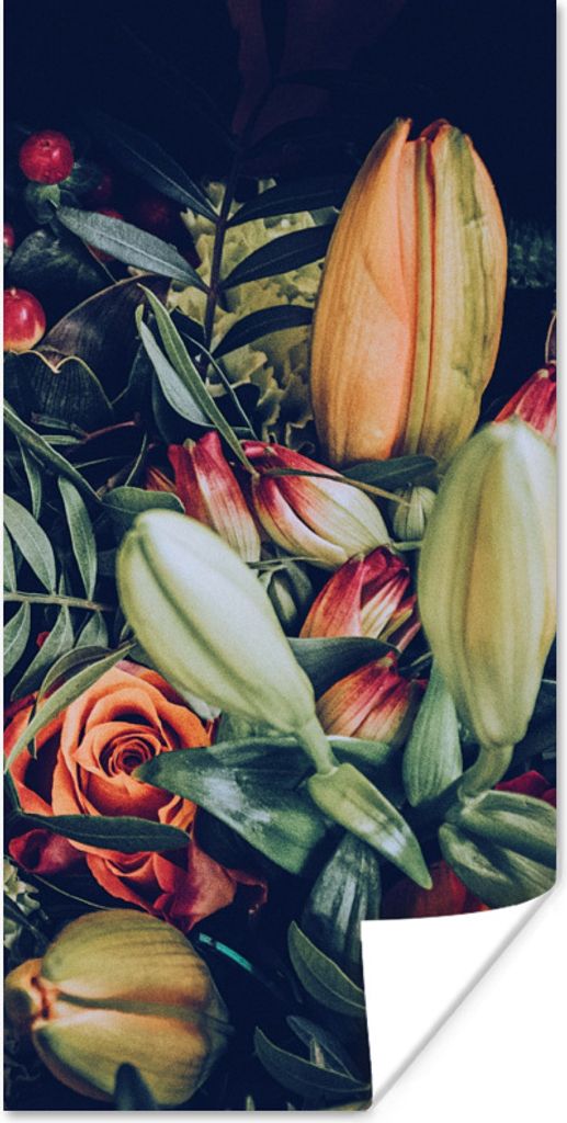 MuchoWow Poster Blumenstrauß - Stilleben - Blumen - Pflanzen - Rot 20x40 cm - Plakat - Foto
