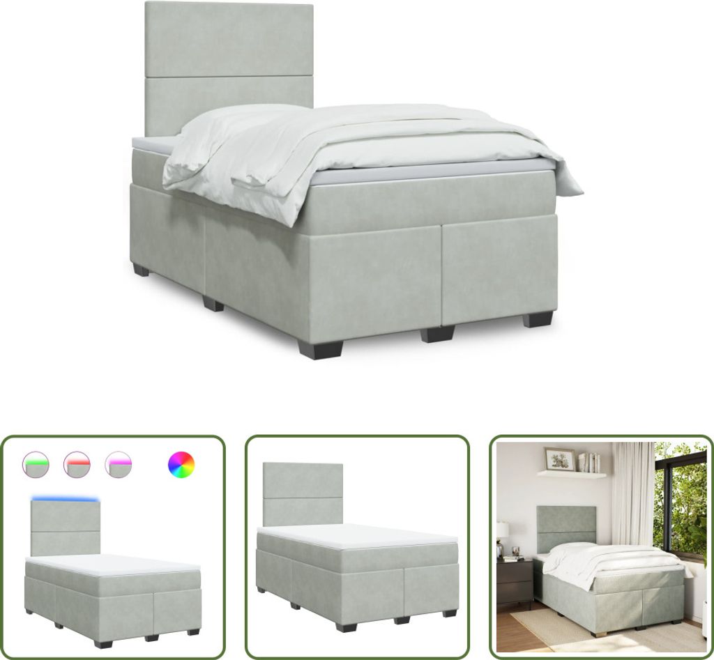 The Living Store Boxspringbett mit Matratze Hellgrau 120x200 cm Samt