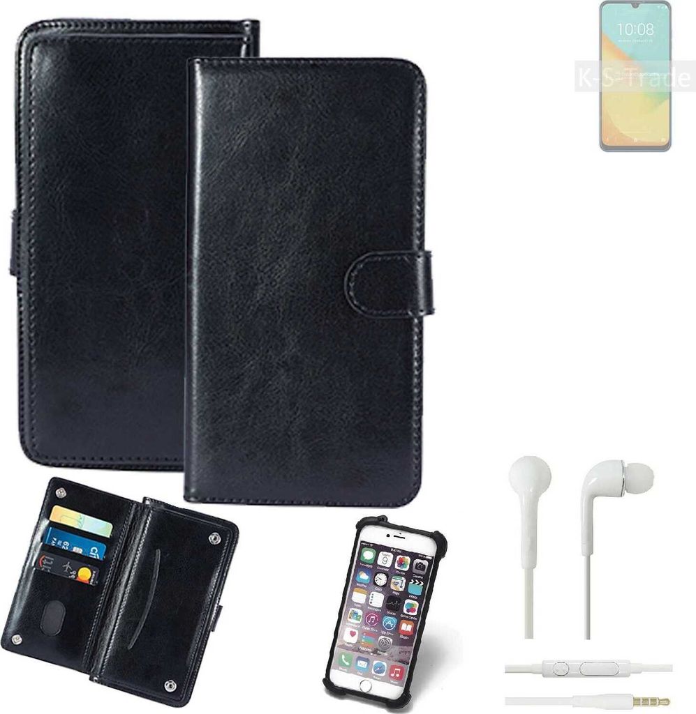 K-S-Trade 360° Hülle kompatibel mit ZTE Blade V10 Vita inkl. Headphones schwarz Kunstleder Case BookCase WalletCase Kunstlederederhülle