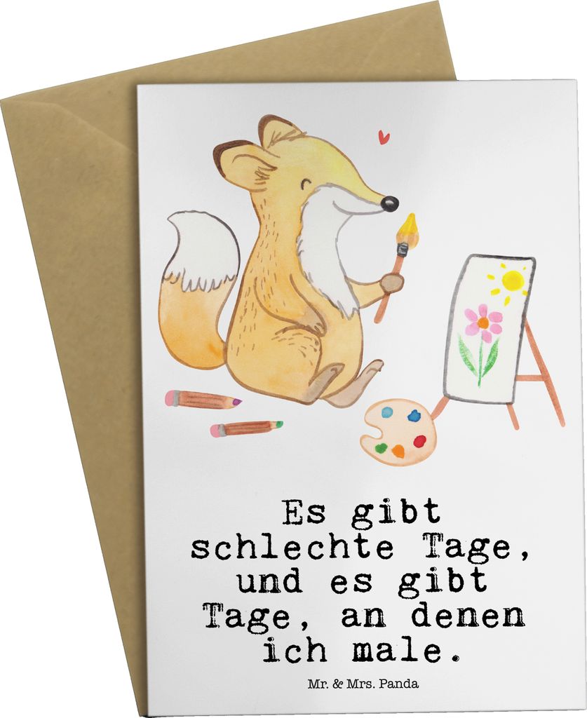 Mr. & Mrs. Panda Grußkarte Fuchs Malen - Weiß - Geschenk, Hobbyzeichner, weihnachtskarten, osterkarten, hochzeitskarten, Künstlerin, Künstler, ...
