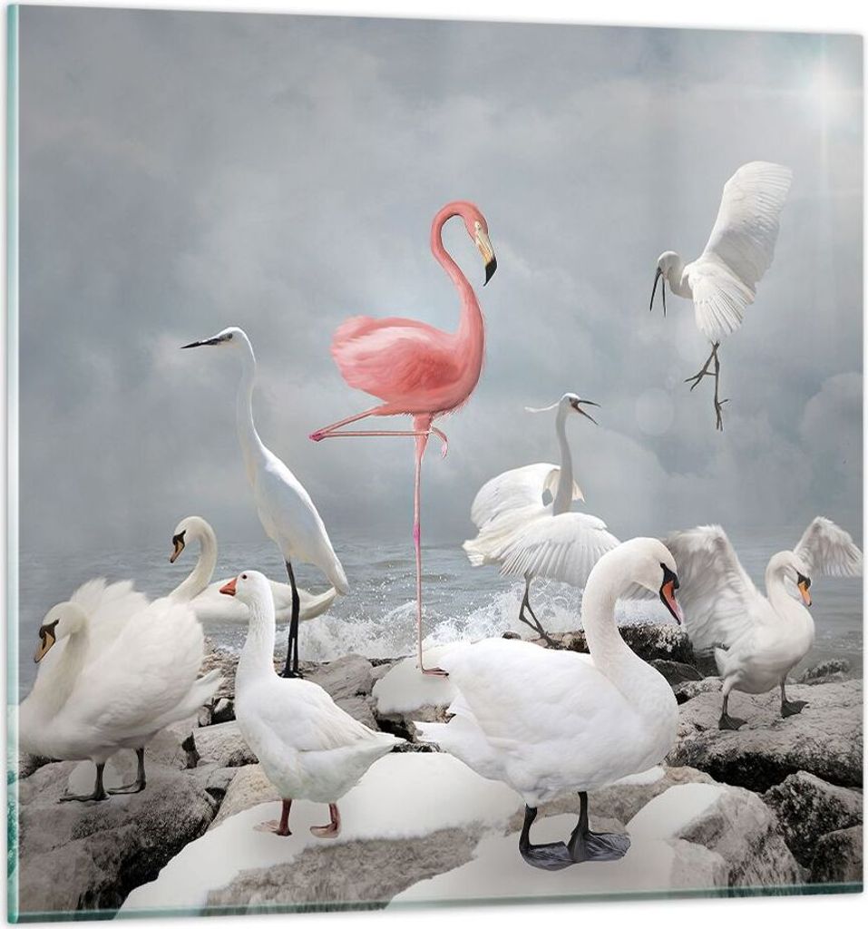 Bilder auf glas - Einteilig - Flamingo Schwan Fantasie - 60x60cm - Glasbilder - Wandbilder - Bilder - zum Aufhängen bereit - Wanddekoration aus Gl...