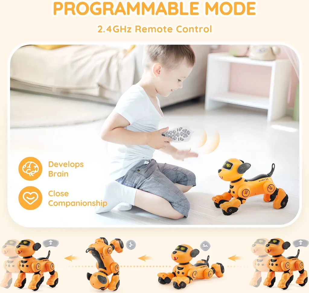Chien Robot Télécommandé RC avec Commande Vocale et Tactile - Blanc
