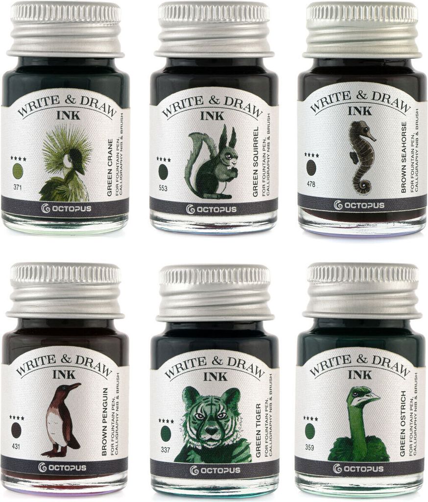 Write and Draw Ink Set FOREST, Schreib- und Zeichentusche, 6 x 10 ml