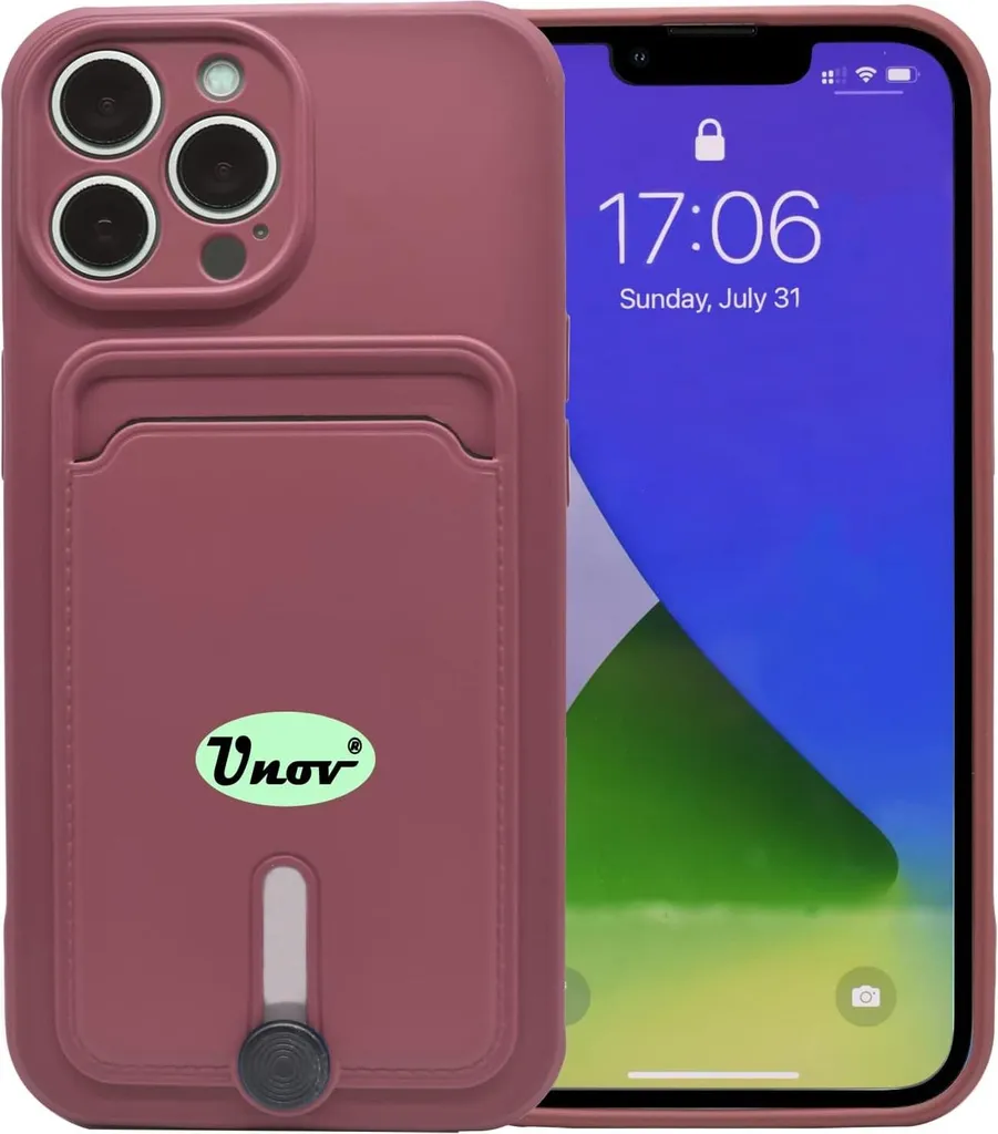 Coque iPhone 13 Pro avec porte-carte intégré en cuir bordo élégant
