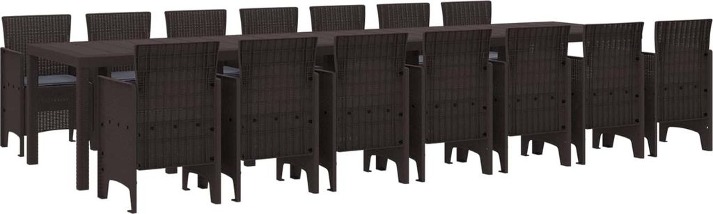 Garten-Esszimmergarnitur mit Kissen mit Kissen 15 pcs Braun PP