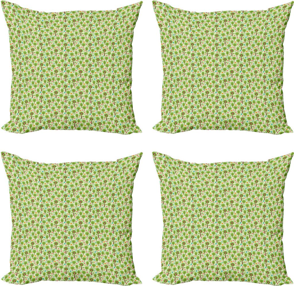 ABAKUHAUS Eule Drucken Kissenbezug Set (4 Stück), Frühling Waldlandschaft, Moderner Doppelseitiger Digitaldruck, 40 cm x 40 cm, Pastellgrün Mult...