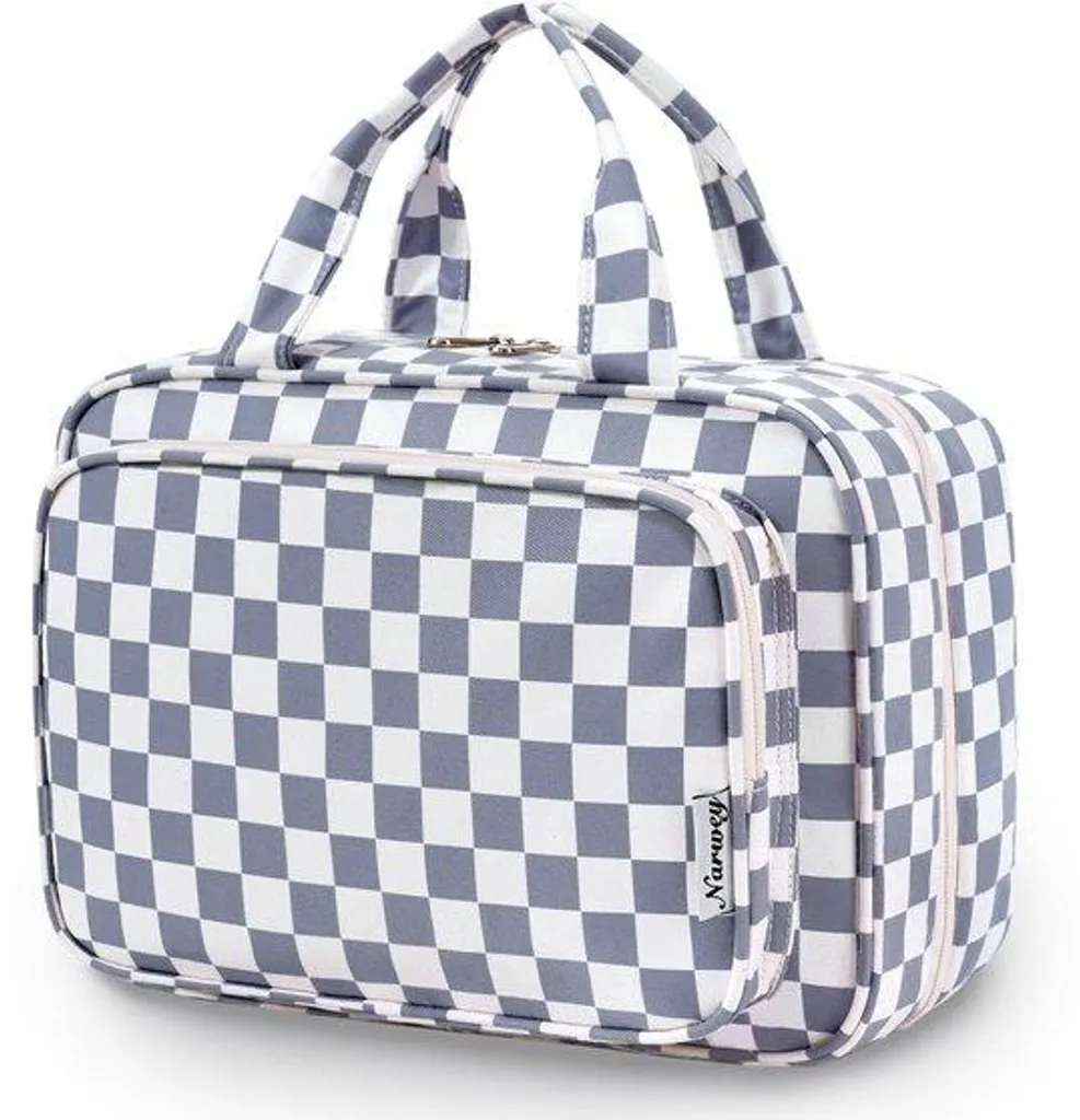 Grande trousse de maquillage gris-bleu pour femme format XL voyage