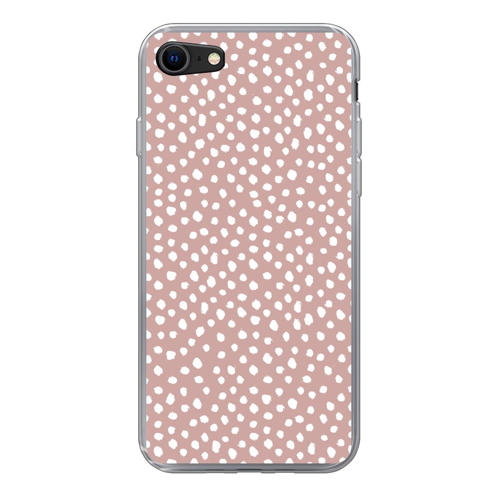 MuchoWow Handyhülle Schutzhülle Hülle für iPhone SE 2020 Polka dots - Weiß - Rosa Silikon Softcase Handy Hülle - Kartenbesitzer
