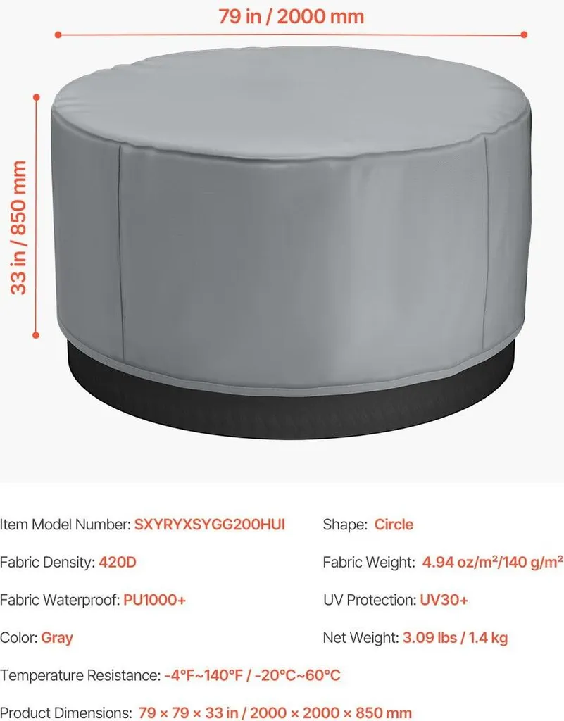Bâche spa rond 2000x850mm imperméable et résistante aux intempéries - 7