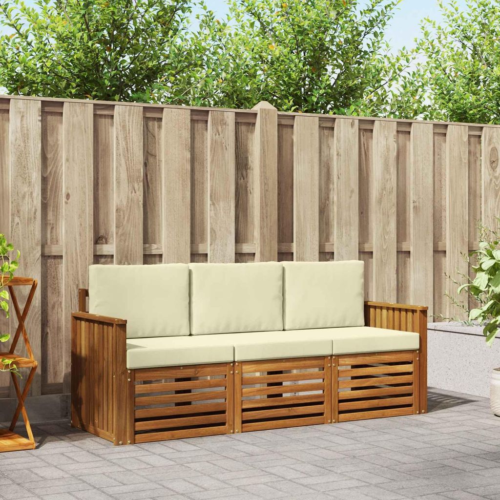 "Neues Produkt" Sofagarnituren - CLORIS - Terrassen-Sofa - 3 pcs - Natur und Creme Massivholz Akazie - Modern Gartensofas V1698