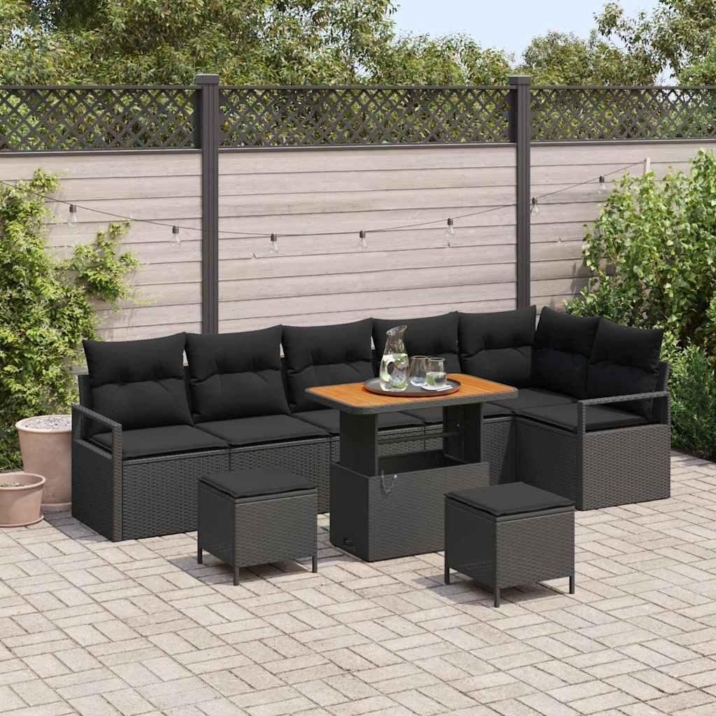 Maison Exclusive - Garten-Sofa-Set mit Kissen 9 pcs Schwarz Poly Rattan