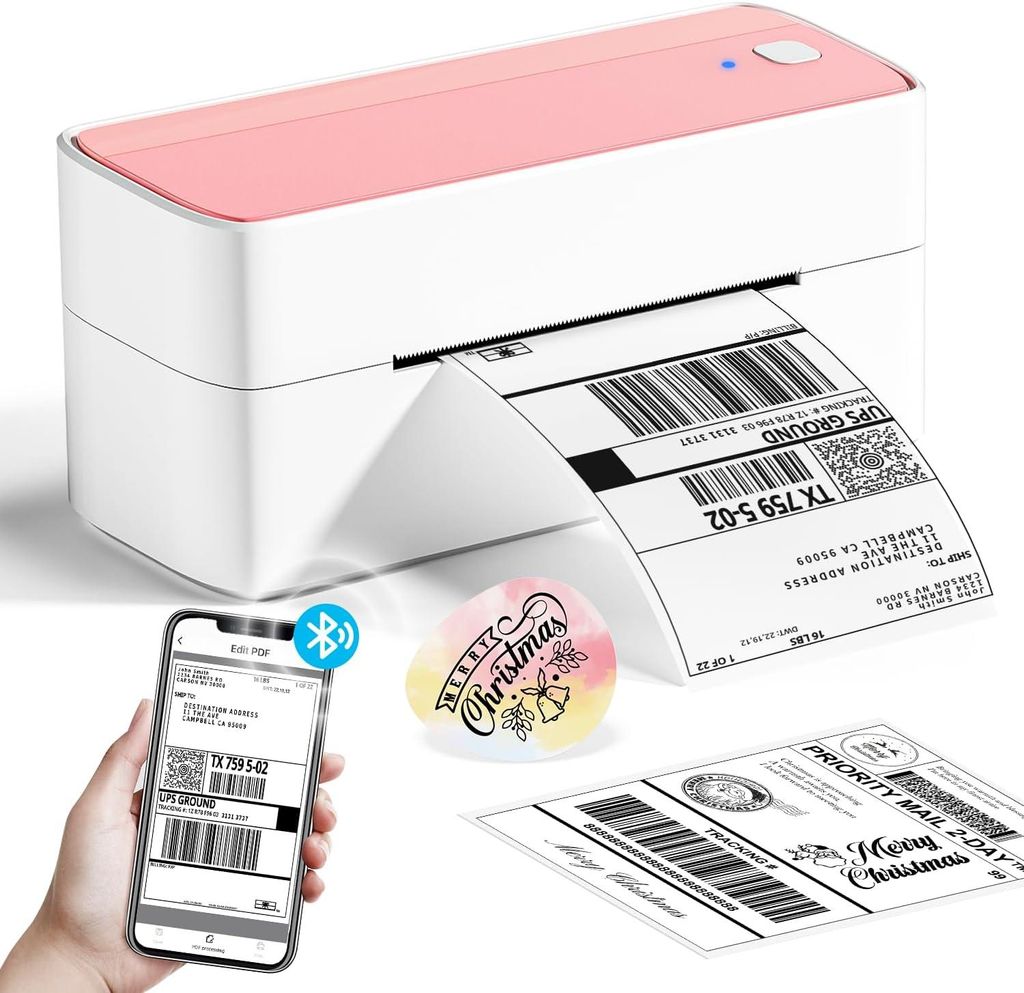 Phomemo 241BT DHL Etikettendrucker, Versandetiketten Drucker Barcode Versandetiketten Kompatibel mit Ebay, Amazon, Etsy, Shopify, UPS, Rosa