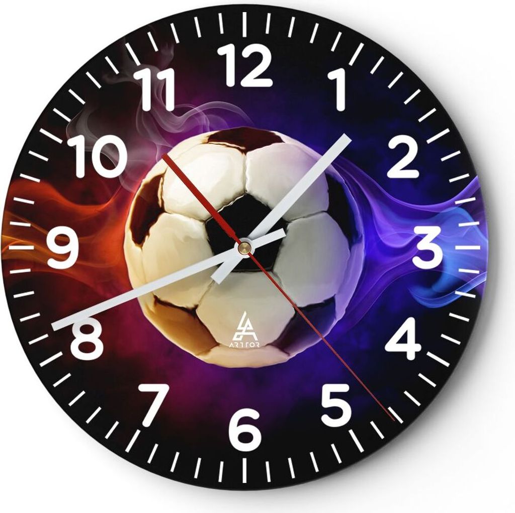 Wanduhr - Rund - Glasuhr - Abstrakt ball flamme fußball - 40x40cm - Schleichendes Uhrwerk - Lautlos - zum Aufhängen bereit - Dekoration Modern - ...