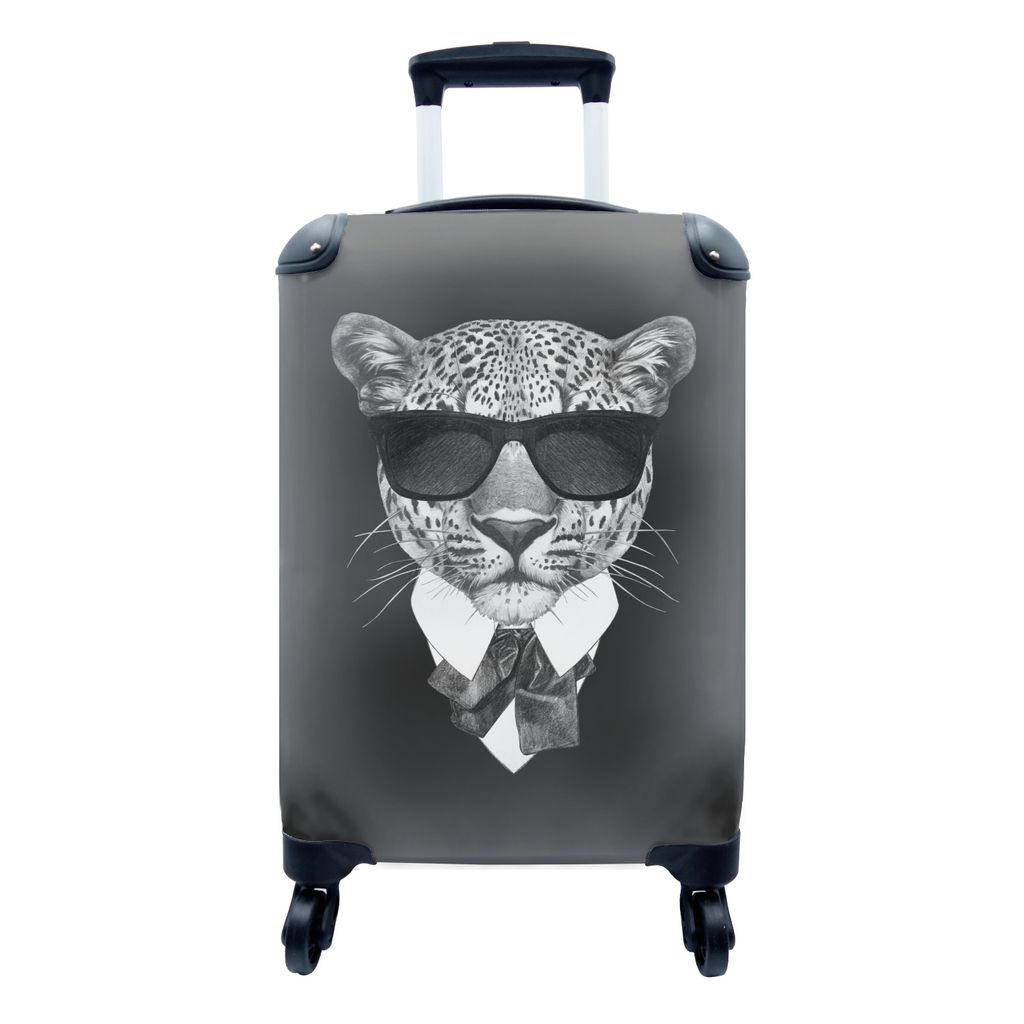 MuchoWow Koffer Handgepäck Trolley Rollkoffer Kleine Reisekoffer mit 4 Rollen - Leopard - Sonnenbrille - Pack - Cabin Size < 55x40x23 cm & 55x40...