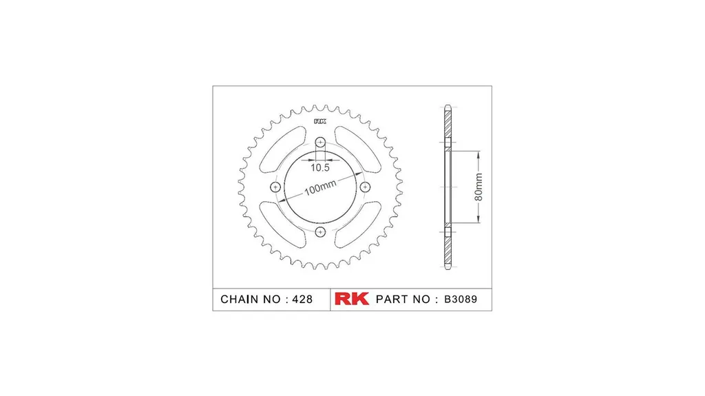 Pignon RK 45 dents en acier argenté ultra résistant pas 428
