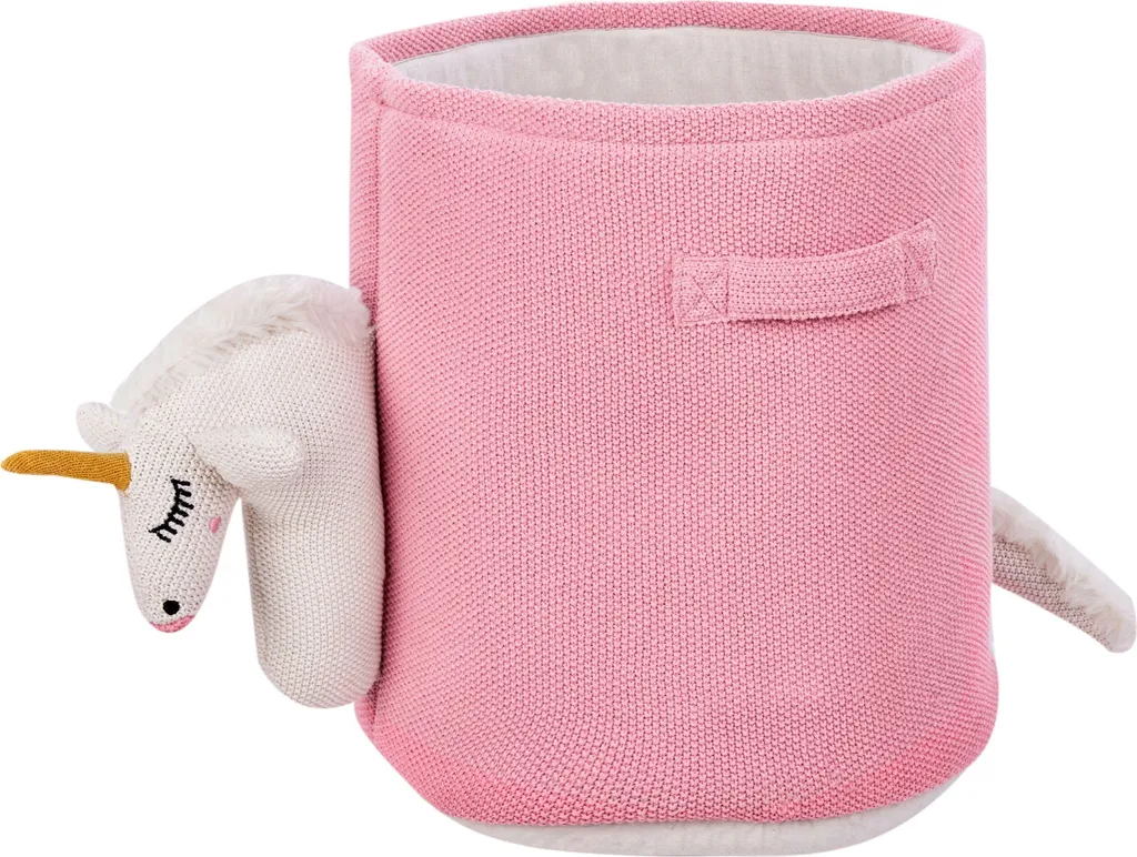 Panier coton licorne rose pliable et durable avec poignées confort