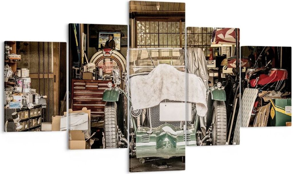 Bild auf Leinwand - Leinwandbild - 5 Teile - Historisch Auto Garage - 125x70cm - Wand Bild - Wanddeko - Wandbilder - Leinwanddruck - Bilder - Wandd...