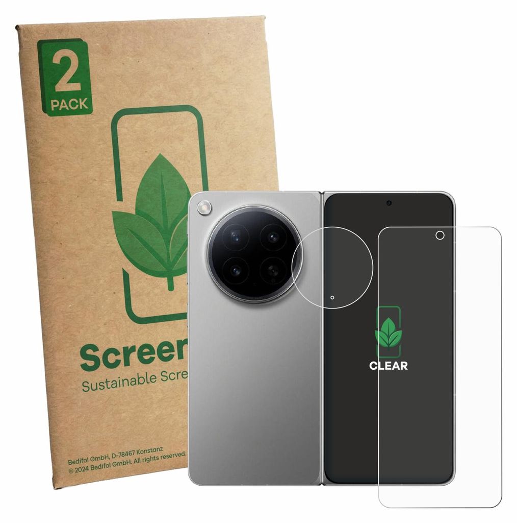 2x ScreenLeaf Schutzfolie für Oppo Find N6 (Display+Kamera) nachhaltiger Displayschutz Display Schutz Folie Klar Transparent