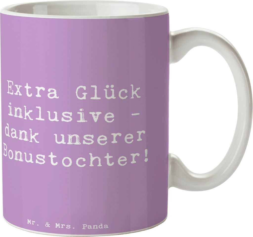 Mr. & Mrs. Panda Teebecher Spruch Bonustochter Glück - Lavendeltraum - Geschenk, Stieftochter, Familienmitglieder, Tasse, Verwandte, haferl, Famil...