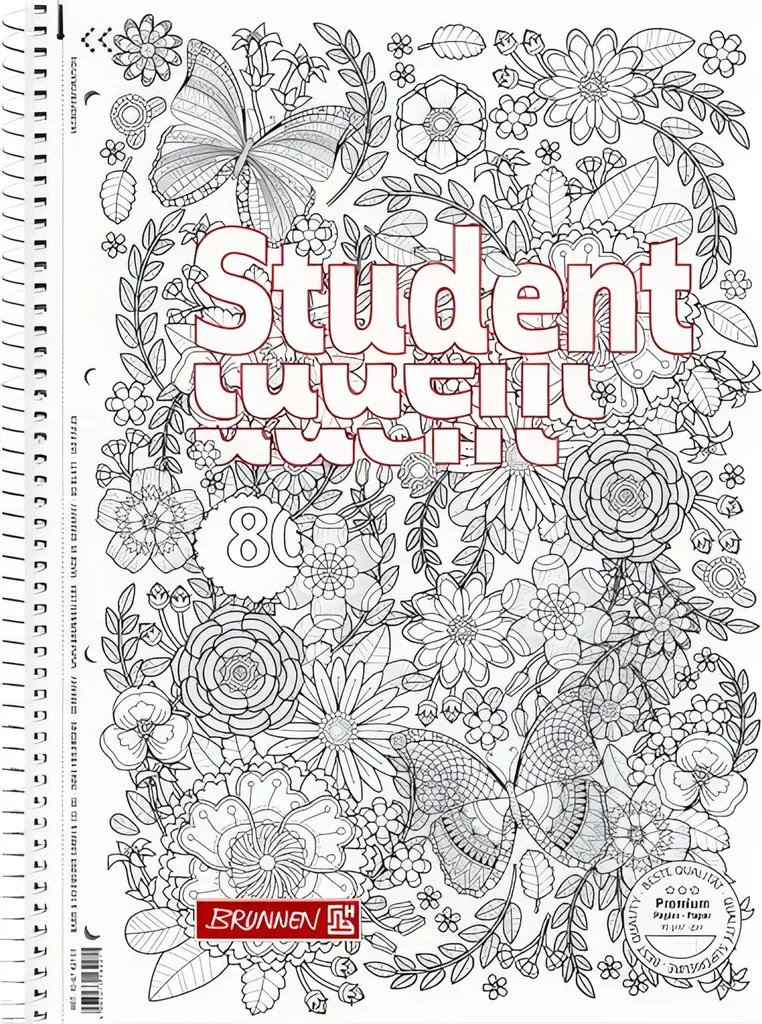 Cahier à spirale A4 ligné 80 feuilles BRUNNEN Papillon pour étudiants
