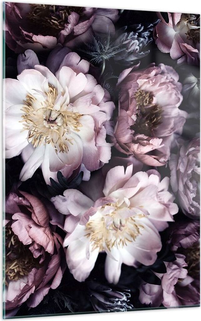 Bilder auf glas - Einteilig - Pfingstrosen Veilchen Blumen - 50x70cm - Glasbilder - Wandbilder - Bilder - Wanddekoration aus Glas - Glas Bilder - W...