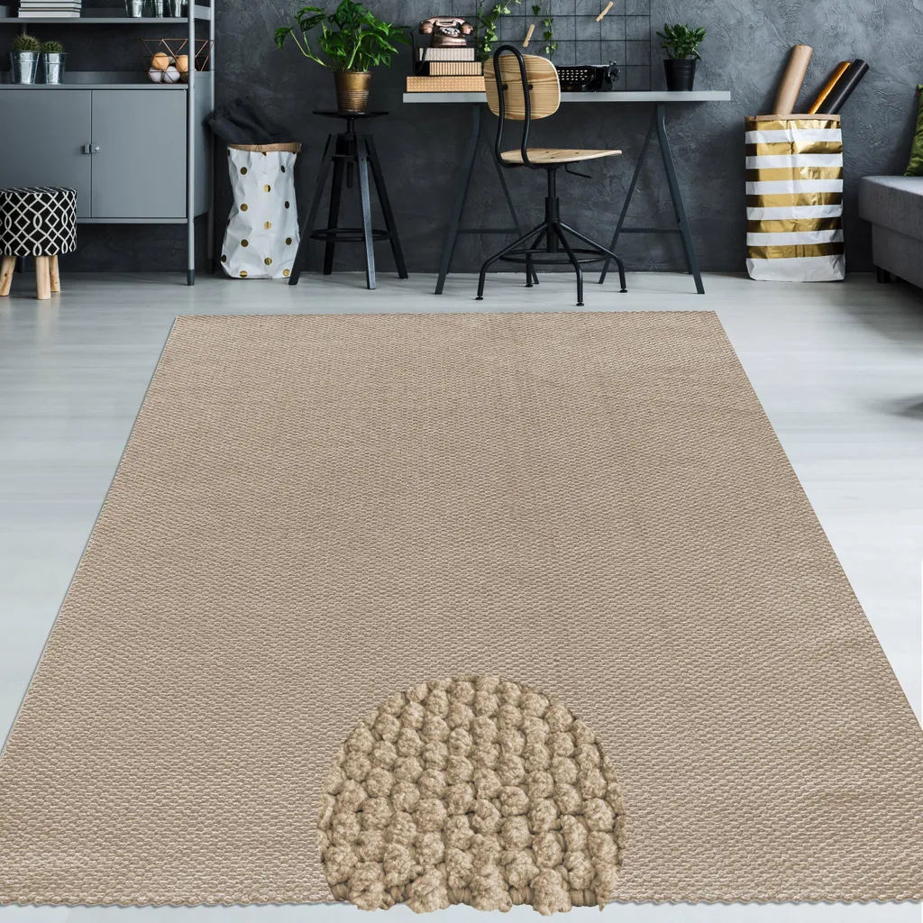 Tapis de salon doux et facile d'entretien beige rayé 120x170 cm Qualité