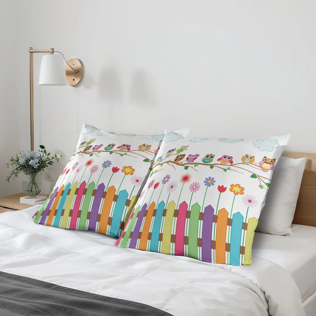 Set 2 Fodere Cuscini Gufi 80x80 cm - Design Moderno Multicolore