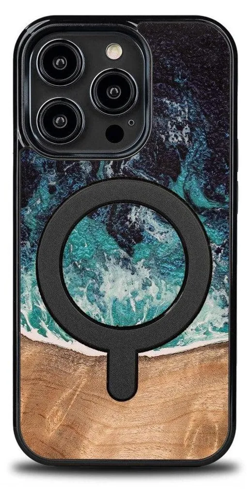 Custodia iPhone 15 Pro Legno Bewood Unique Dream Island MagSafe Blu-Marrone