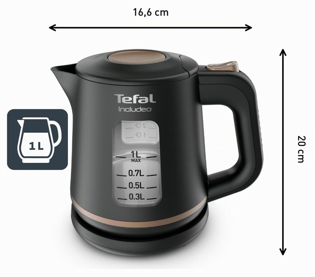 Tefal Includeo Wasserkocher KI5338, 1 l, 2400 W, Schwarz, Produktbild 