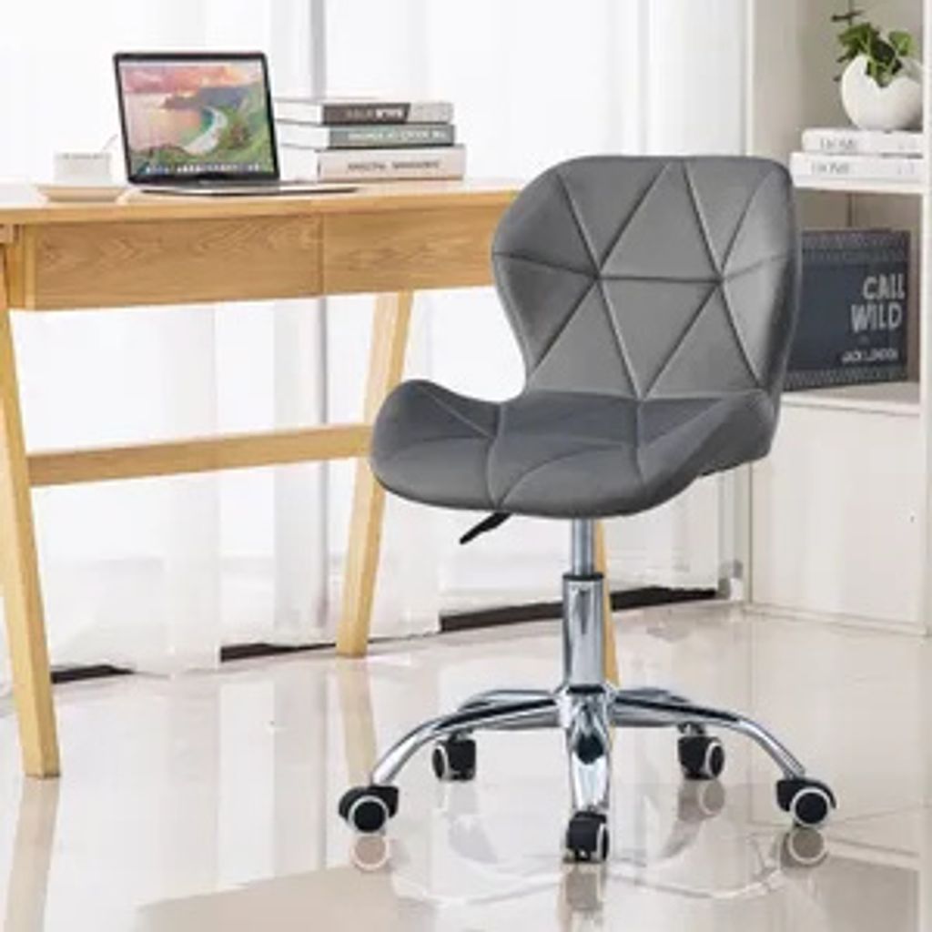 CLIPOP Samt Bürostuhl Höhenverstellbar gepolsterter Sitz, Home Office, Grau