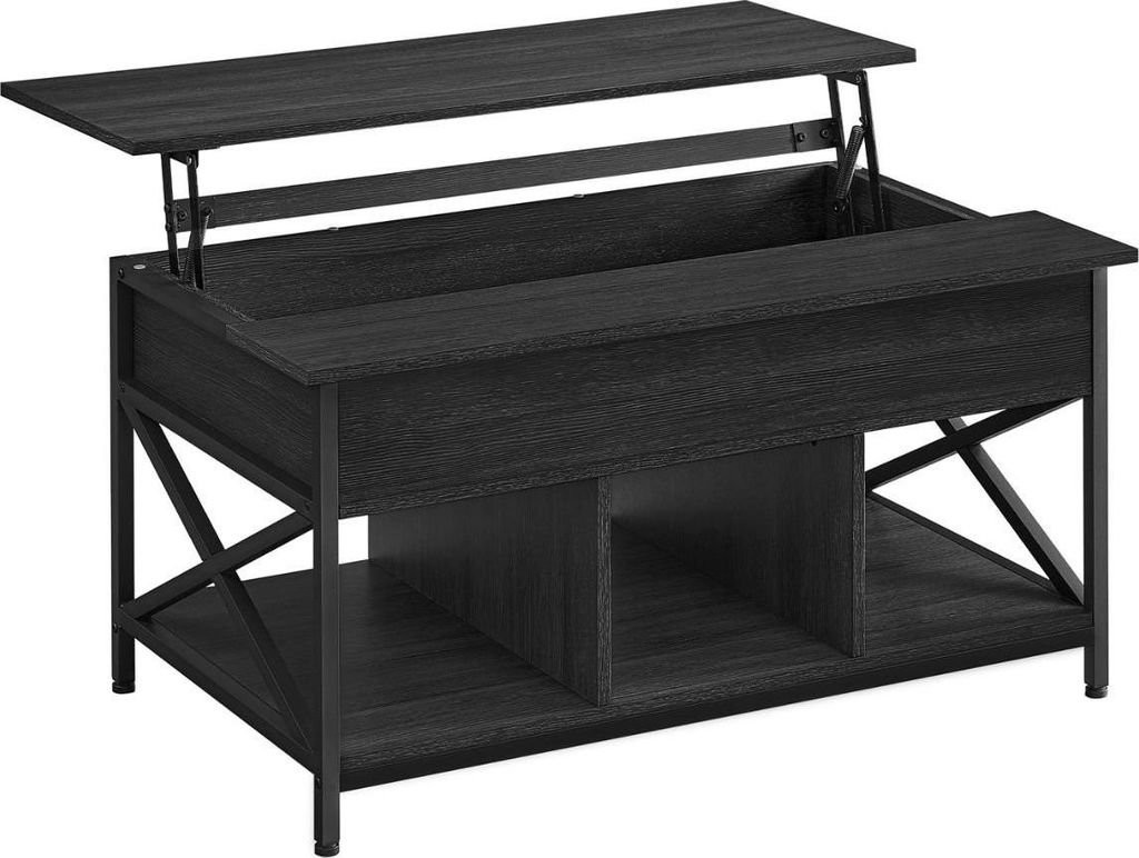 VASAGLE Couchtisch, höhenverstellbarer Wohnzimmertisch, Kaffeetisch, offener und versteckter Stauraum, X-Streben, 60 x 100 x (48-62) cm