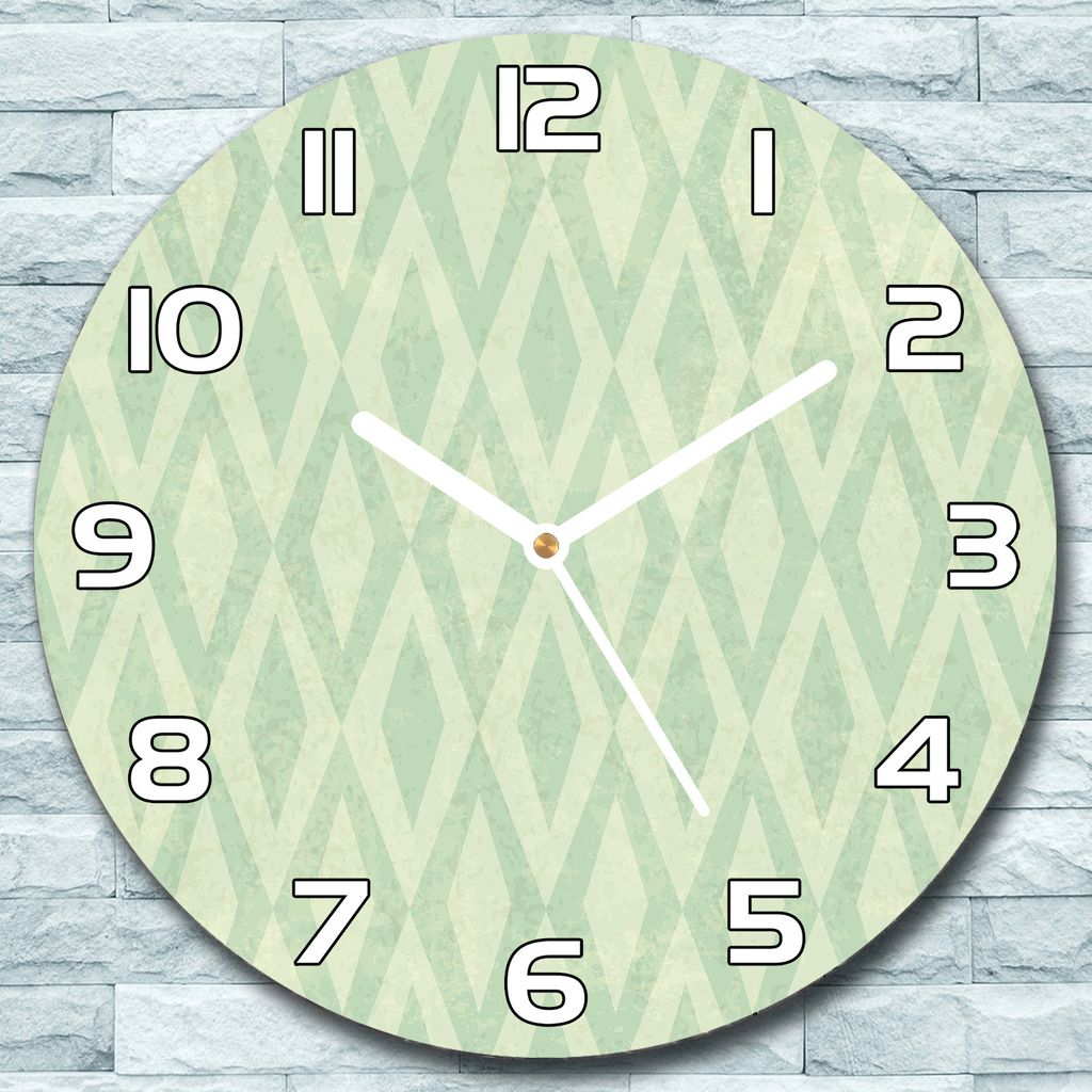 Wanduhr aus Glas Rund fi 30 Grunge Rhombus grün Quarz Deko Schlafzimmer Büro