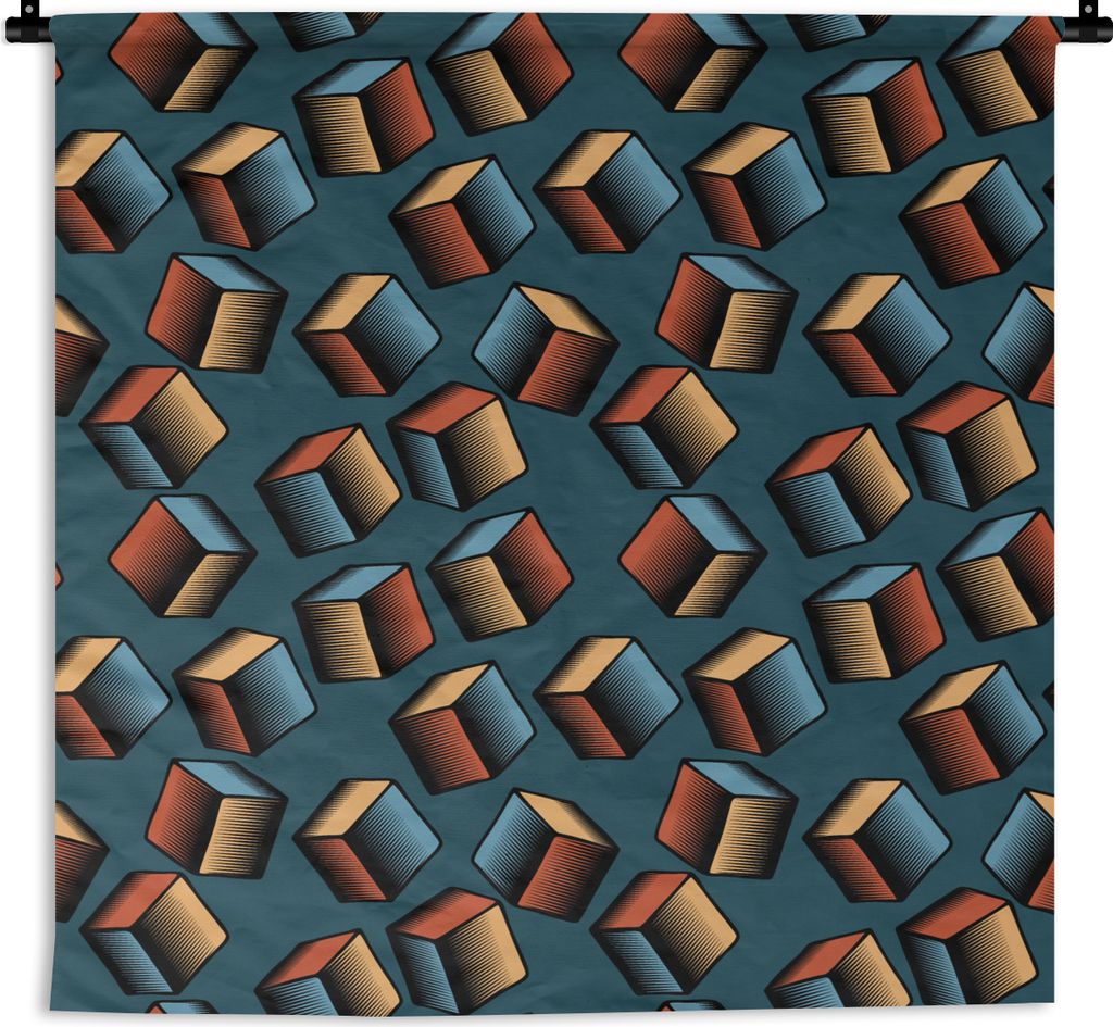 MuchoWow Wandteppich Wandbehang Muster - Würfel - 3D 150x150 cm Tapisserie Dekoration Wandtuch - Wohnaccessoires - Modernes