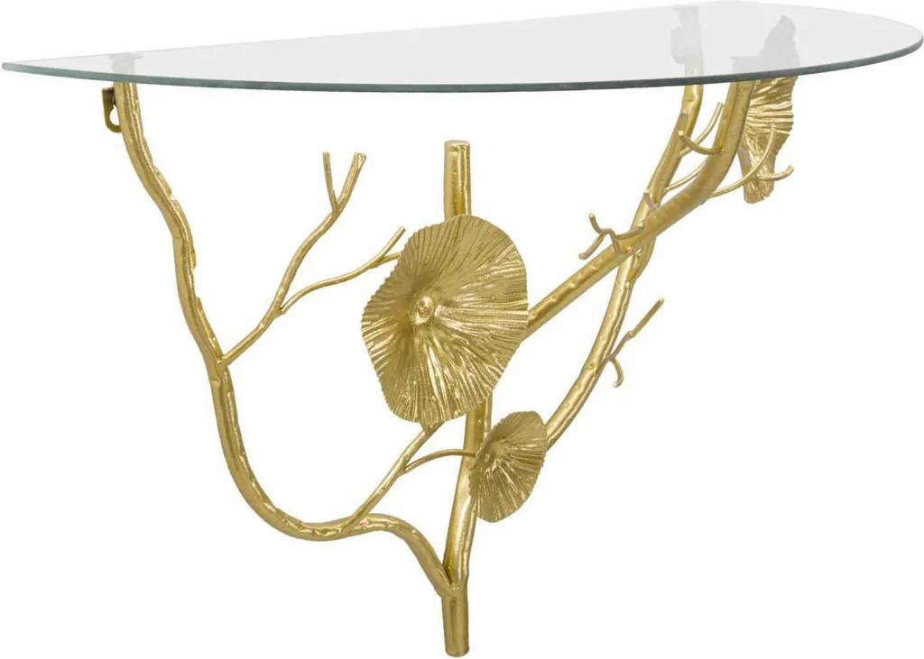 Console murale dorée Tisty en métal chic pour salon et entrée moderne