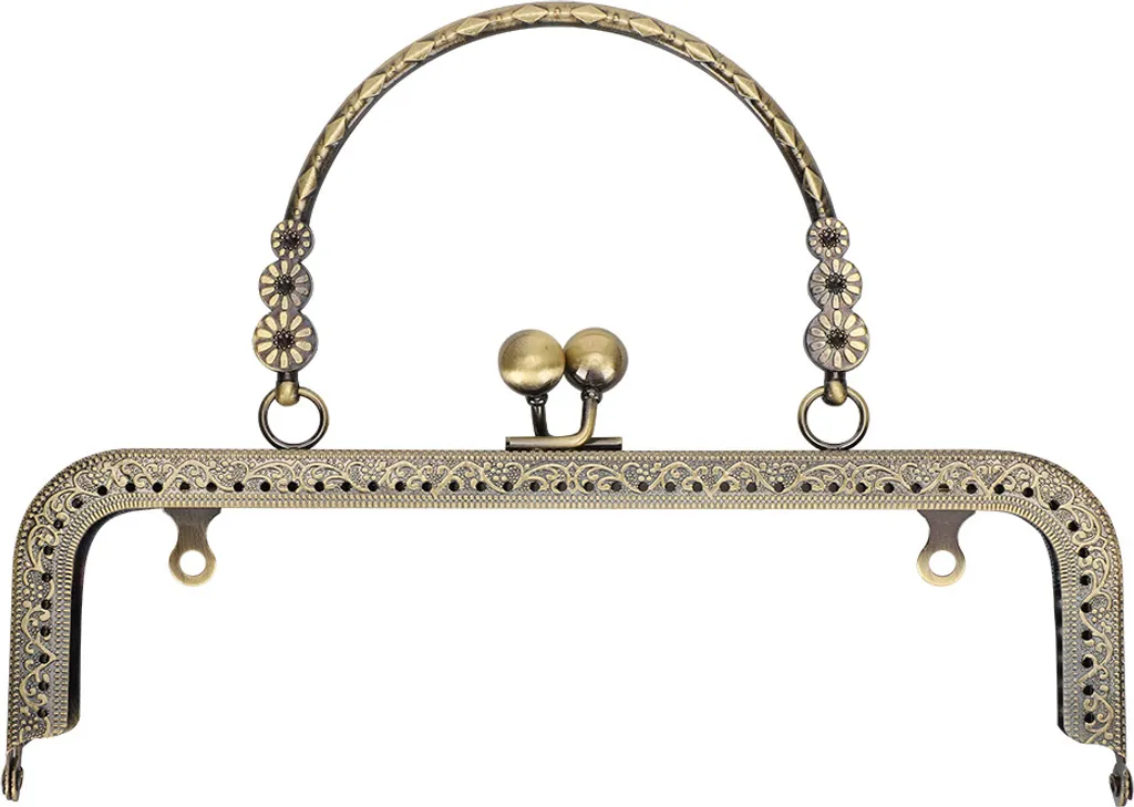 Portafoglio in metallo kiss lock tono bronzo retrò quadrato in rilievo maniglia portatile 20,5 cm