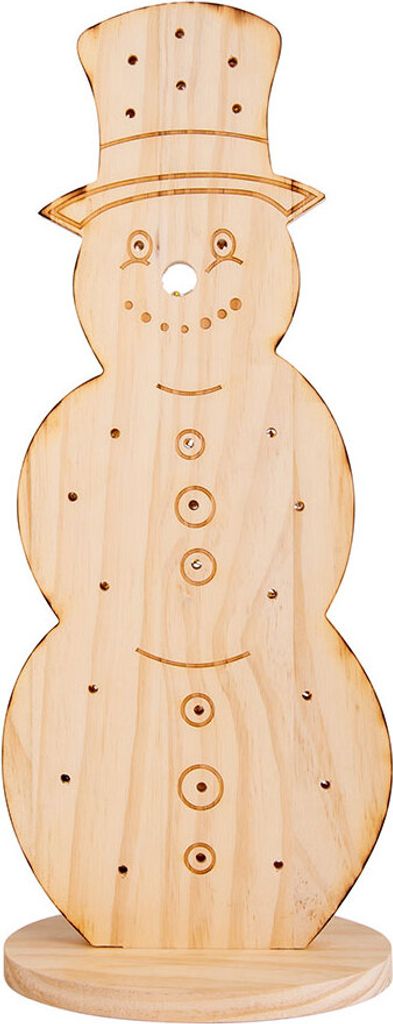 LED Schneemann, Holz Kiefer, IP44, Timer, Batterie, H 50 cm