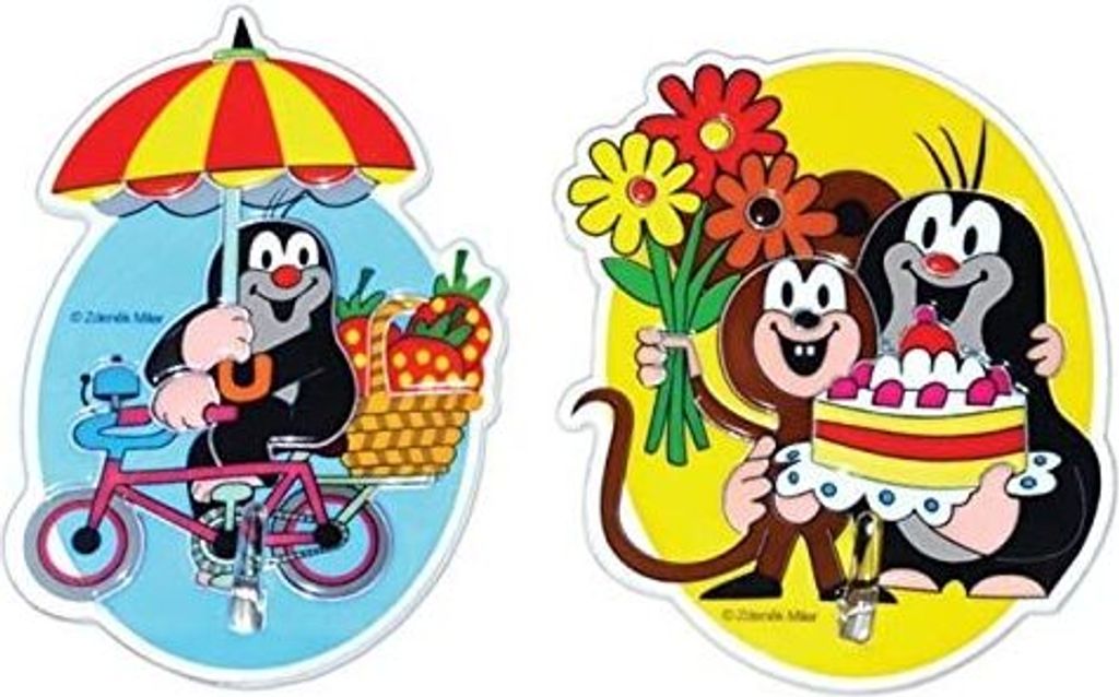 Zwei hübsche Wandsticker Haken mit dem Kleinen Maulwurf im Set - gelb und blau