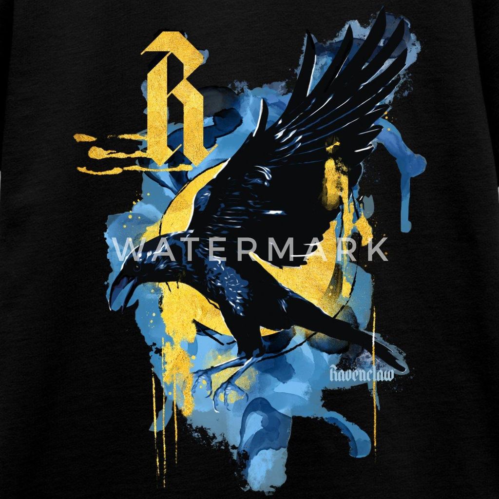 Spreadshirt Harry Potter Haus Ravenclaw Rabe Teenager Premium T-Shirt, 146/152 (10 Jahre), Schwarz