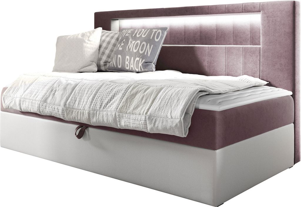 MIRJAN24 Boxspringbett Gold Junior 2 90x200, Einzelbett mit Bonellfederkern, Härtegrad - H3 (Farbe: Soft 017 + Fresh 09)