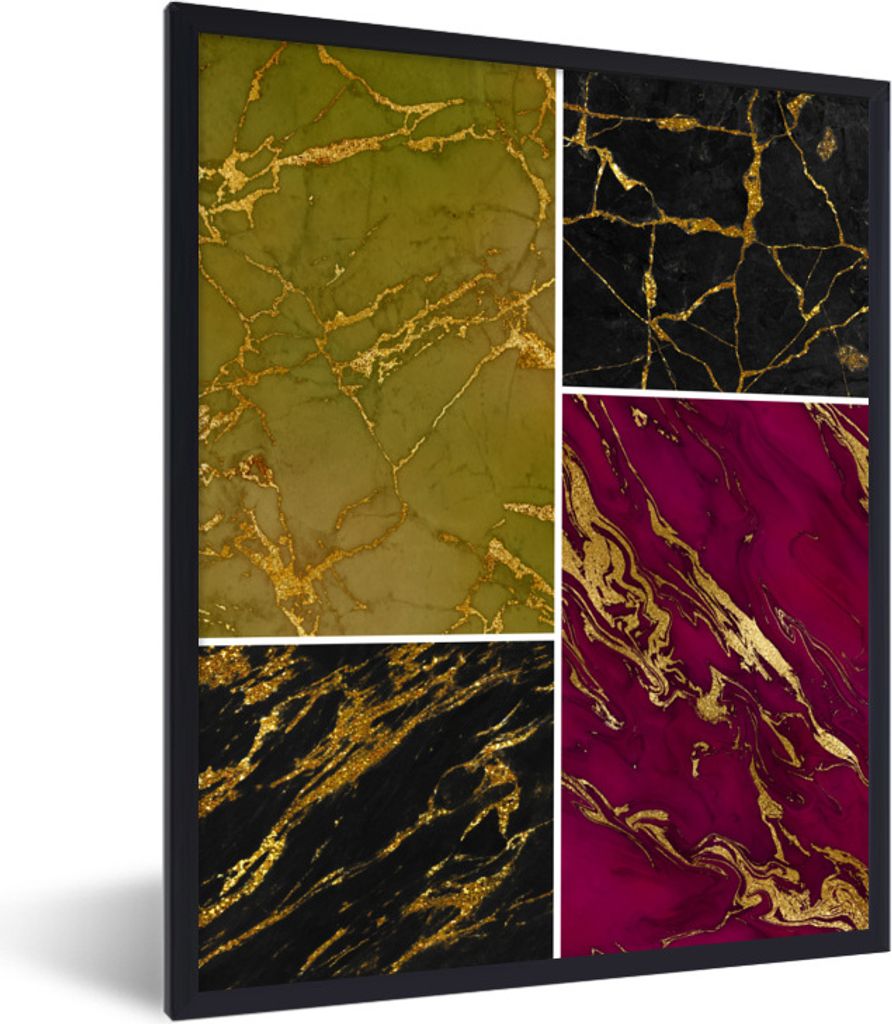 MuchoWow Gerahmtes Poster Marmor - Gold - Luxus 30x40 cm - Poster mit Schwarzem Bilderrahmen Wandposter Rahmen Foto Bilder - Wanddeko - Kunstdrucke