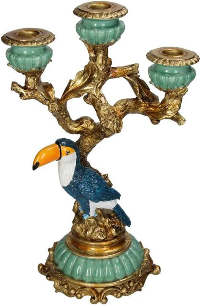 Bougeoir Statuette Toucan Multicolore en Résine pour Déco Tropicale