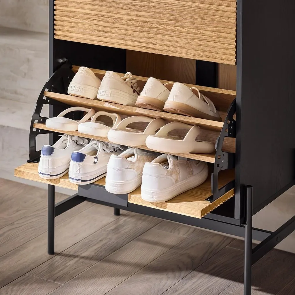 Banc de Rangement Noir 2 Tiroirs et Étagères à Chaussures SoBuy Bois - 4