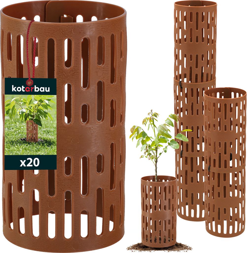 KOTARBAU 20er Set Baumstamm Schutz 10,5 Verbissschutz für Bäume 20cm hoch Baumschutz Wildverbiss für Obstbäume Kunststoff Braun