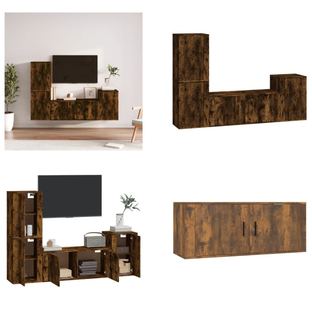 vidaXL 4 tlg. TV Schrank Set Räuchereiche Holzwerkstoff - TV-Schrank-Set - TV-Schrank-Sets - Wohnwand - Schrankwand