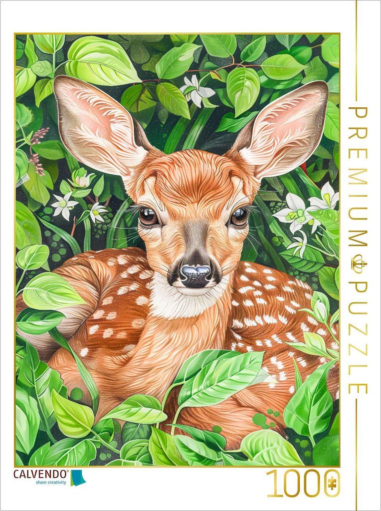 CALVENDO Puzzle Illustration eines jungen Rehkitzes am Waldrand | 1000 Teile Lege-Größe 64x48cm Foto-Puzzle für glückliche Stunden