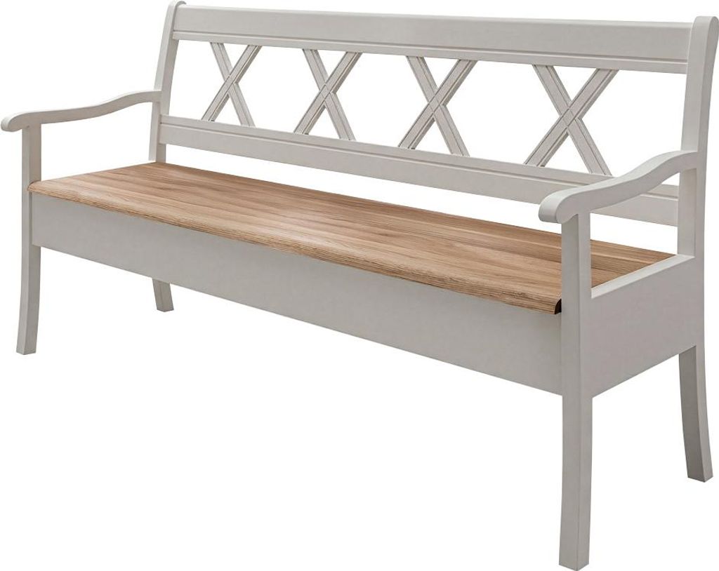 Bank 200cm mit Stauraum, Kiefer weiß mit Eiche, ESBJERG-69