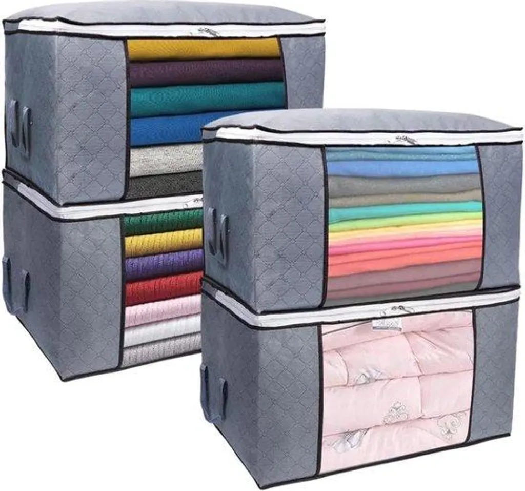 Lot de 4 Boîtes de Rangement Armoire 60x45x30 cm en Plastique avec Poignées