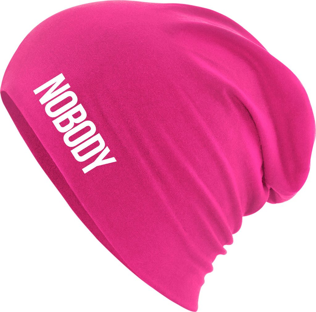 Huuraa Beanie Nobody Schriftzug Fuchsia One Size Baumwolle und Elasthan Mütze Geschenkidee