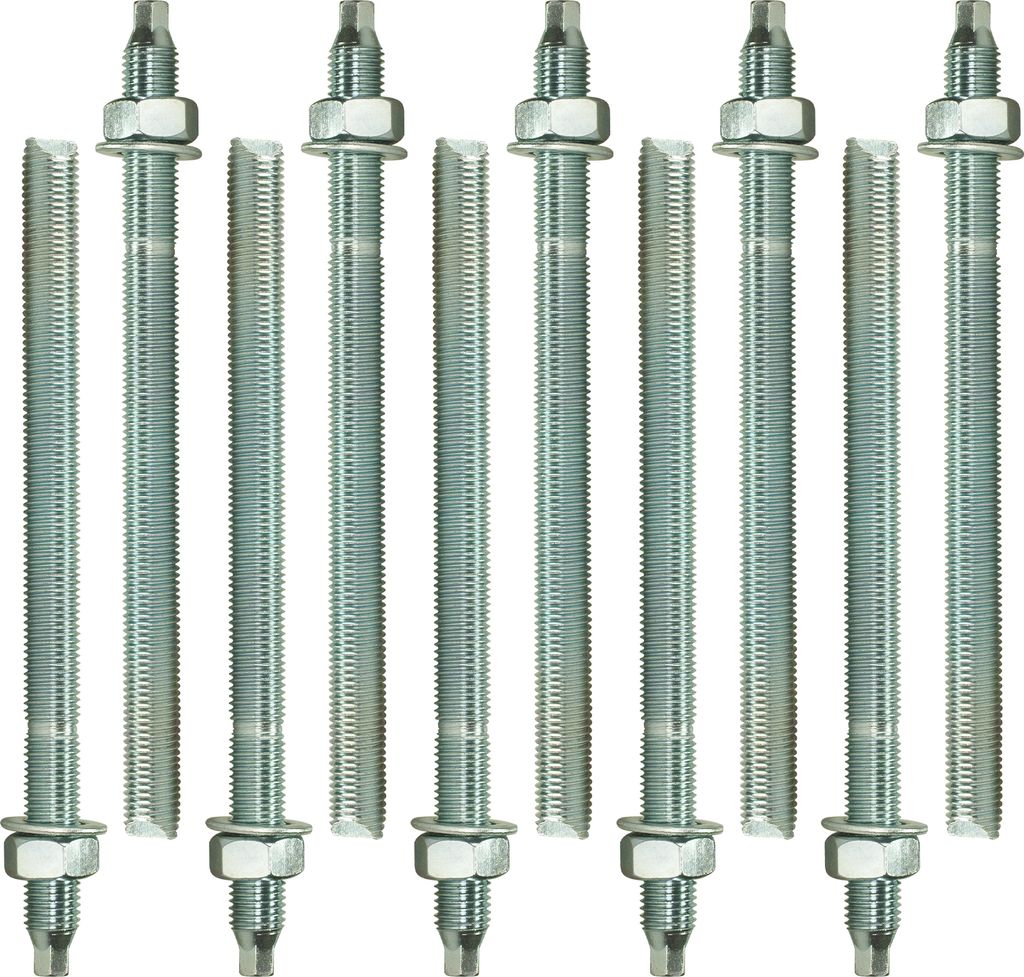 Isolbau Ankerstangen M12 x 130 mm - 10 Stück ETA Zulassung Gewindestange Verbundanker verzinkt mit Mutter & Unterlegscheibe Schwerlast-Anker Schwe...