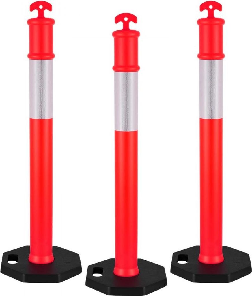 Robuste Verkehrsleitpfosten Leitpfosten 114 cm - Mit beschwertem Sockel und Reflektorstreifen - Leitpfosten für Baustellen und Parkplätze - Abspe...